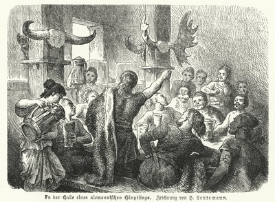 Fest i hallen til en germansk høvding (gravering) av Heinrich Leutemann