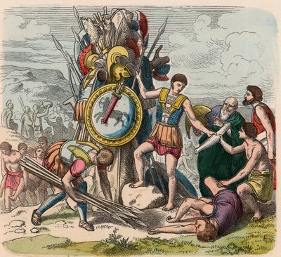 Hellas på republikkenes tid: Seierherrene setter opp tegn på seier på slagmarken av Heinrich Leutemann