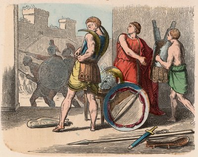 Hellas på republikkenes tid: Krigere bærer rustningen sin av Heinrich Leutemann