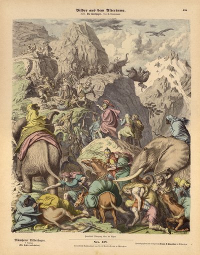 Hannibal leder den karthagiske hæren over Alpene (farget gravering) av Heinrich Leutemann