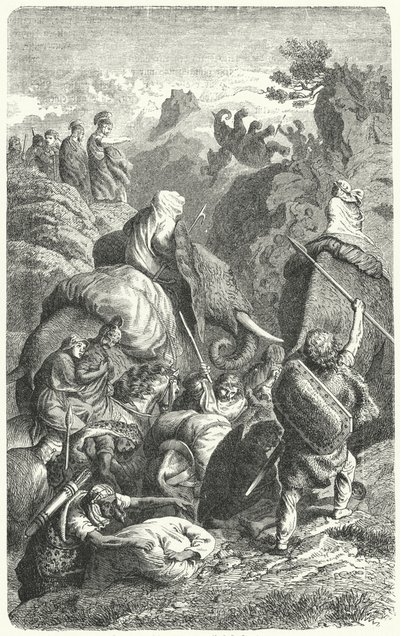 Hannibals kryssing av Alpene, 218 f.Kr. (gravering) av Heinrich Leutemann