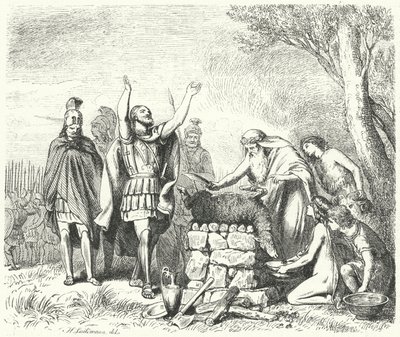 Pausanias making a sacrifice to the Gods before the Battle of Plataea, 479 BC (engraving) av Heinrich Leutemann