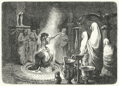 Pythia, yppersteprestinne av Apollon-tempelet i Delphi (gravering) av Heinrich Leutemann