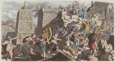 Romerske soldater stormer en by (farget gravering) av Heinrich Leutemann