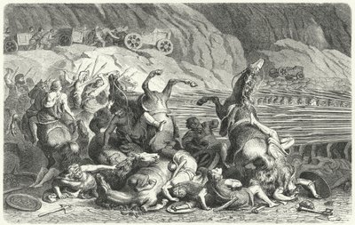Romere utplasserer seg i falanksformasjon mot thrakisk kavaleri (gravering) av Heinrich Leutemann