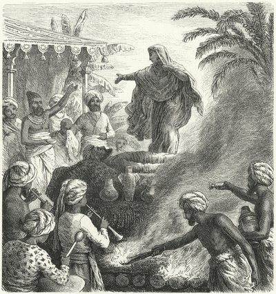 Suttee, hinduistisk begravelsesskikk (gravering) av Heinrich Leutemann