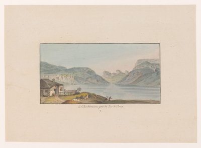 Se på Les Charbonnières ved Lac de Joux i Charbonieres, nær Lac de Joux (tittel på objekt) Gezichten op Zwitserland (serietittel) Samling av noen utsikter tegnet i Sveits fra naturen (serietittel) av Heinrich Rieter