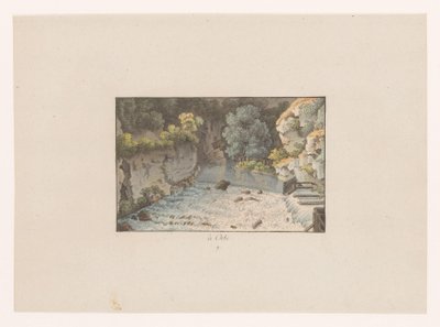Utsikt over en foss ved Orbe à Orbe (tittel på objekt) Utsikt over Sveits (serietittel) Collection de quelques vues dessinées en Suisse d