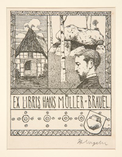 Bokplate: Ex Libris Hans Mueller-Blauel av Heinrich Vogeler