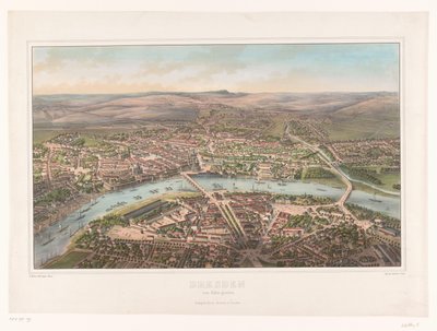 Utsikt over Dresden sett fra en luftballong Dresden, vom Ballon gesehen (tittel på objekt) av Heinrich Walter