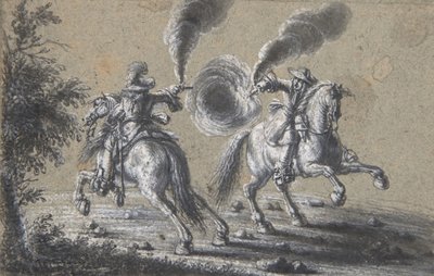 To ryttere som skyter på hverandre, 1600-1677. av Heinrich Werdmuller