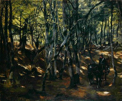 Kavaleripatrulje midt i skogen av Heinrich Wilhelm Truebner