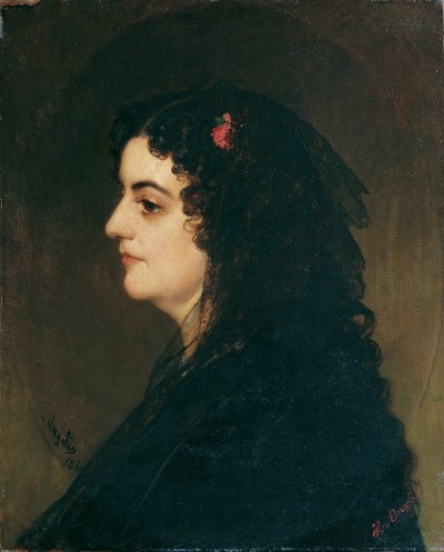 Dame i profil med slør og nellik av Heinrich von Angeli