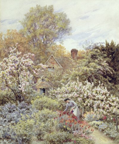 En hage om våren (akvarell på papir) av Helen Allingham
