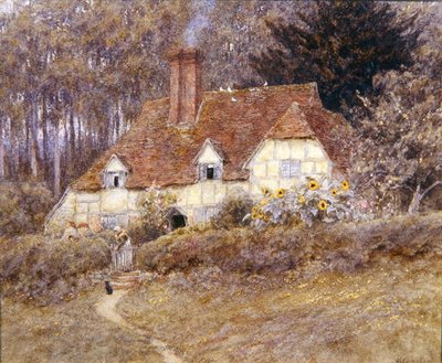 A Surrey Cottage (akvarell på papir) av Helen Allingham
