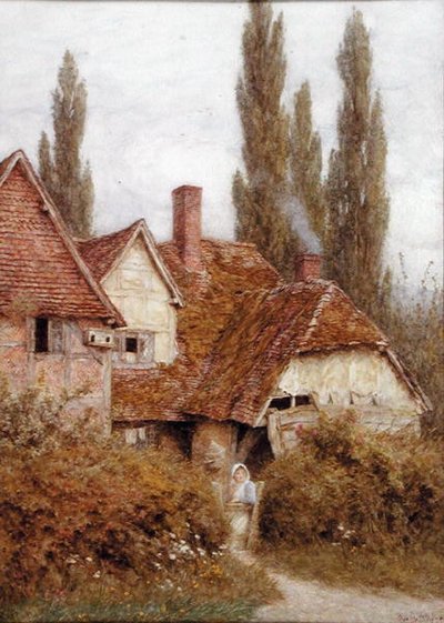 An Old Farm at Didcot, ca. 1918 (akvarell og kroppsfarge på papir) av Helen Allingham