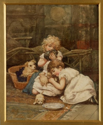 H.Allingham, De nye kjæledyrene / Aquarell av Helen Allingham