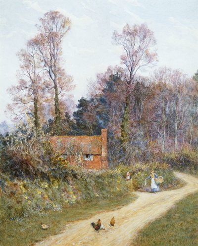 In a Witley Lane (akvarell med utskraping) av Helen Allingham