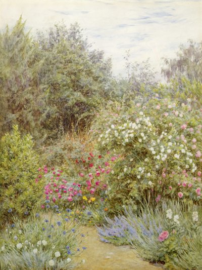 Roser i Gertrude Jekylls hage, Surrey (akvarell på papir) av Helen Allingham