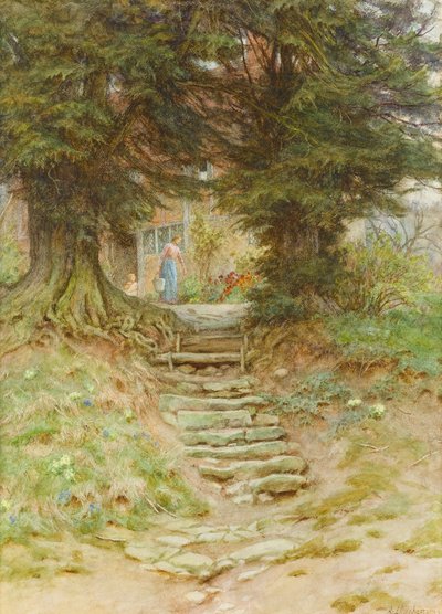 Springtime på Crocken Hill, Kent (wc på papir) av Helen Allingham
