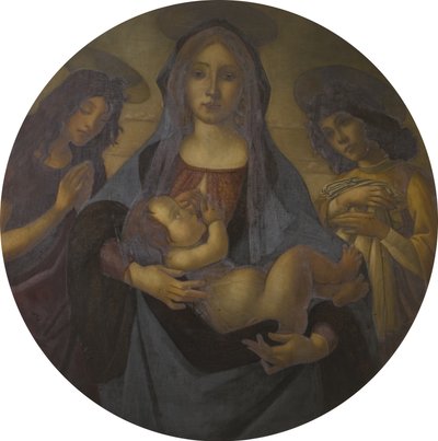Jomfruen og barnet med Johannes og en engel (etter Botticelli), sent på 1800- og 1900-tallet av Helen d.1937 Coombe