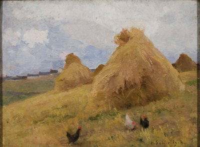 Kyllinger blant kornstokker, ca. 1888 (olje på lerret) av Helene Schjerfbeck