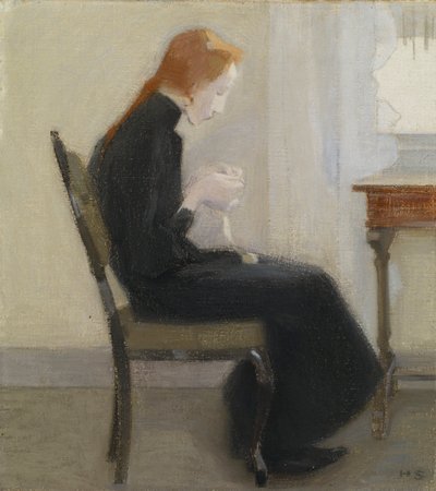 Jentehekling - Jentehekling, av Schjerfbeck, Helene (1862-1946). olje på lerret av Helene Schjerfbeck