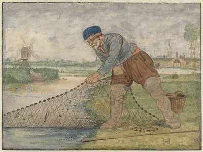 En fisker som drar i garnet sitt av Hendrick Avercamp