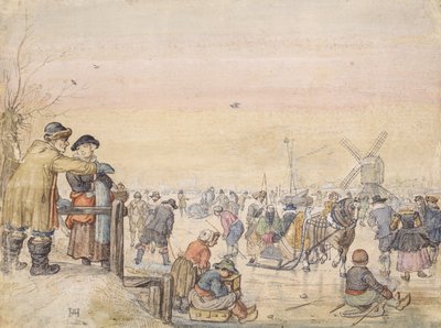 Enjoying the Ice, 1630 (penn og wc på papir) av Hendrick Avercamp