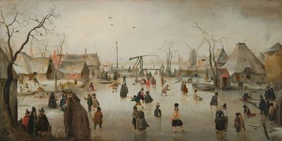 Skøyter i en landsby av Hendrick Avercamp