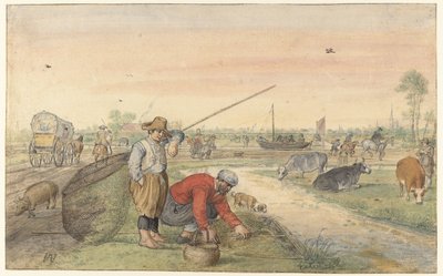 Landskap med to ålefiskere ved en grøft av Hendrick Avercamp