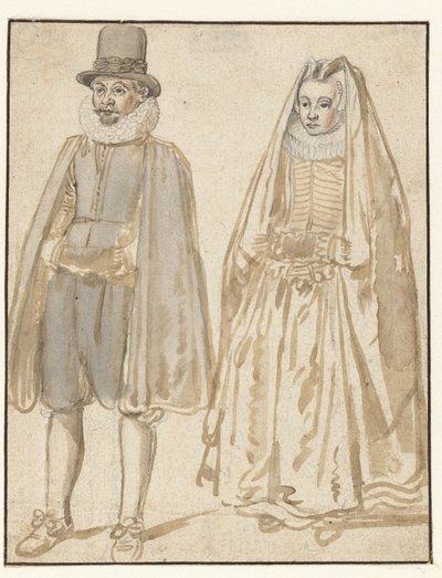 Stående mann og kvinne, sett forfra av Hendrick Avercamp