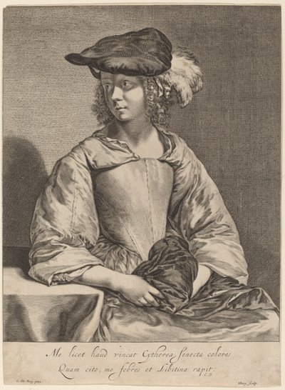 Jente i en Plumed Hat av Hendrick Bary after Gerard ter Borch the Younger