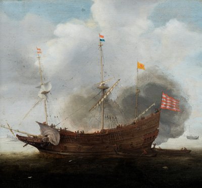 Et krigsskip (olje på panel) av Hendrick Cornelisz Vroom