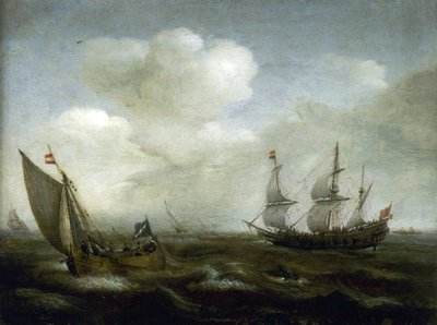 Nederlandsk skip og fiskebåt i brisen av Hendrick Cornelisz Vroom