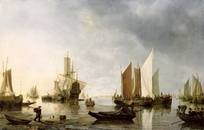 Havn med ankrede skip, 1655-60 av Hendrick Dubbels