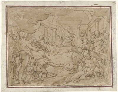 Phaeton ber Apollo om solvognen av Hendrick Goltzius (school of)