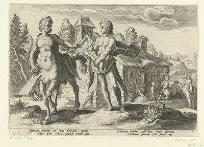 Apollo overlater Asclepius til Chiron Ovids metamorfoser (serietittel) av Hendrick Goltzius (workshop of)