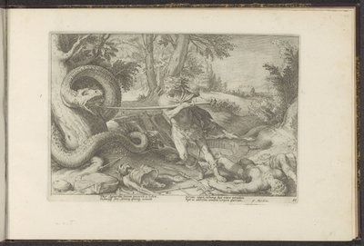 Cadmus dreper dragen Ovids metamorfoser (serietittel) Gjenskapninger av P. Ovidius Naso (serietittel) av Hendrick Goltzius (workshop of)