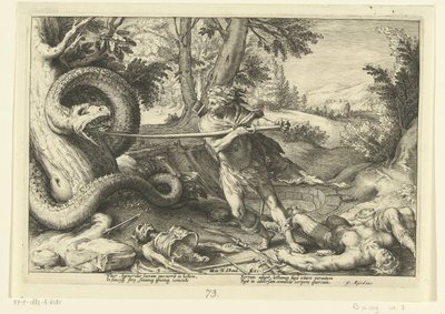 Cadmus dreper dragen Ovids metamorfoser (serietittel) av Hendrick Goltzius (workshop of)