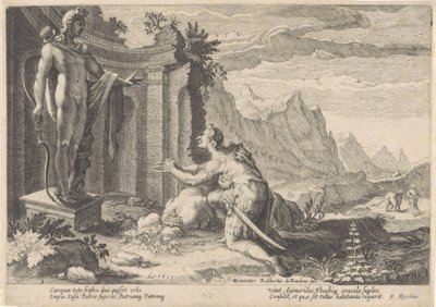 Cadmus konsulterer oraklet i Delphi Metamorphoses of Ovid (serietittel) av Hendrick Goltzius (workshop of)