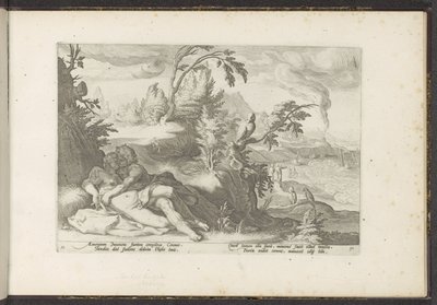 Corvus fanger jenta Coronis Ovids metamorfoser (serietittel) Gjenskapninger av P. Ovidius Naso (serietittel) av Hendrick Goltzius (workshop of)