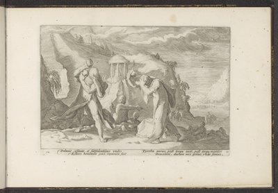 Deucalion og Pyrrha skaper en ny menneskerase Ovids metamorfoser (serietittel) Gjenskapninger av P. Ovidius Naso (serietittel) av Hendrick Goltzius (workshop of)