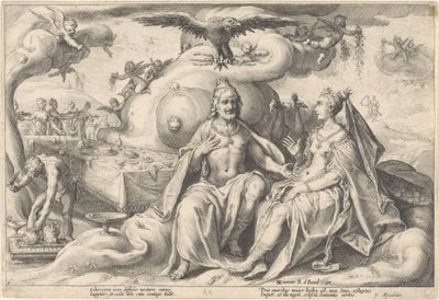 Diskusjon mellom Jupiter og Juno Metamorphoses of Ovid (serietittel) av Hendrick Goltzius (workshop of)