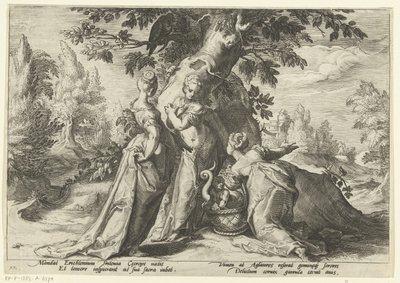 Daughters of Cecrops åpner Minerva .s kurv Ovids metamorfoser (serietittel) av Hendrick Goltzius (workshop of)