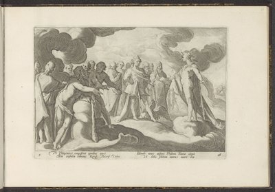 Guder ber solguden om å kjøre vognen sin igjen Ovids metamorfoser (serietittel) Gjenskapninger av P. Ovidius Naso (serietittel) av Hendrick Goltzius (workshop of)