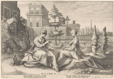 Juno nærmer seg Semele i dekke av Beroe Metamorphoses of Ovid (serietittel) av Hendrick Goltzius (workshop of)