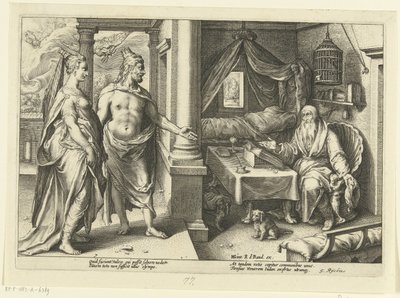 Juno og Jupiter konsulterer Tiresias Ovids metamorfoser (serietittel) av Hendrick Goltzius (workshop of)