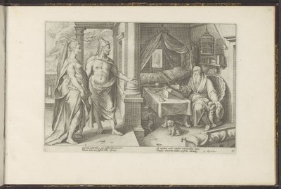 Juno og Jupiter spør Tiresias om råd Ovids metamorfoser (serietittel) Gjenskapninger av P. Ovidius Naso (serietittel) av Hendrick Goltzius (workshop of)