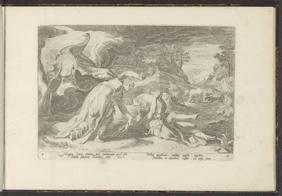Juno gjør Callisto til en bjørn Ovids metamorfoser (serietittel) Gjenskapninger av P. Ovidius Naso (serietittel) av Hendrick Goltzius (workshop of)